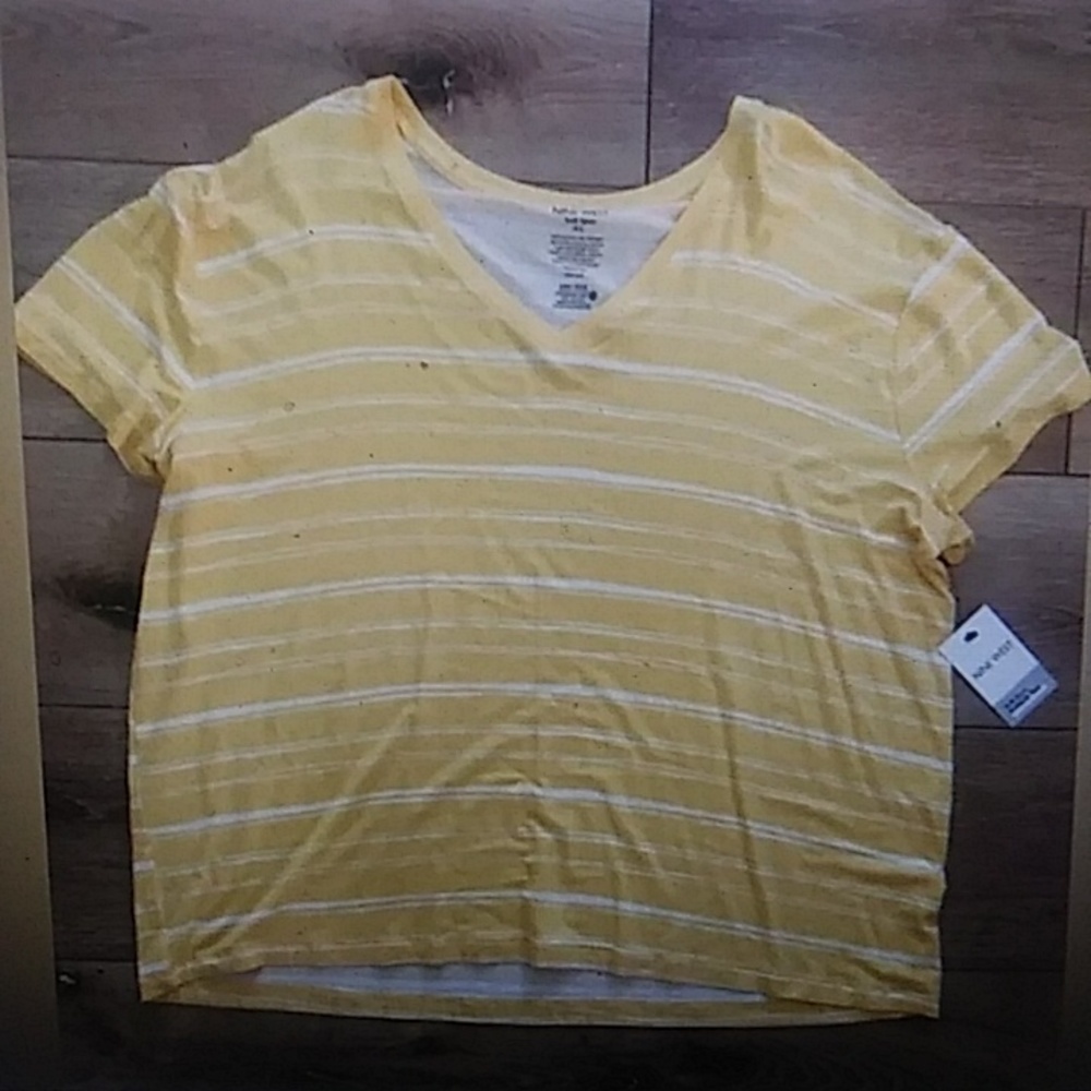 NWT Nine West Soft Spun Striped Yellow Tee Size XL